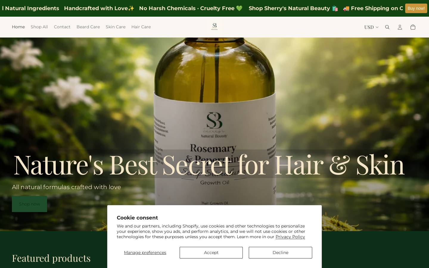 sherrysnaturalbeauty.luxury homepage screenshot