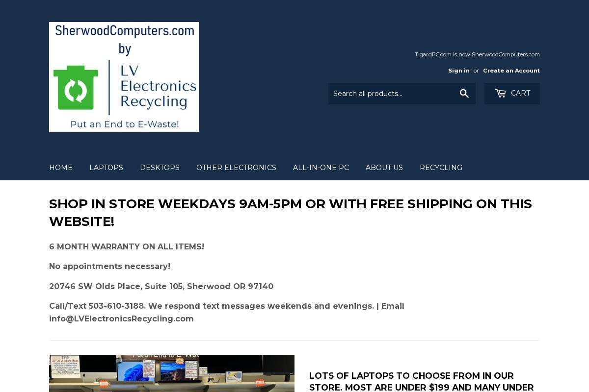 sherwoodcomputers.com homepage screenshot