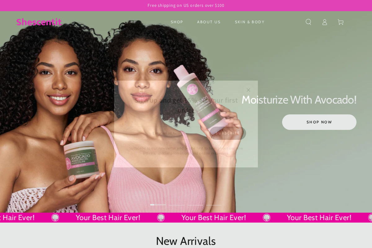 Shescentit homepage screenshot