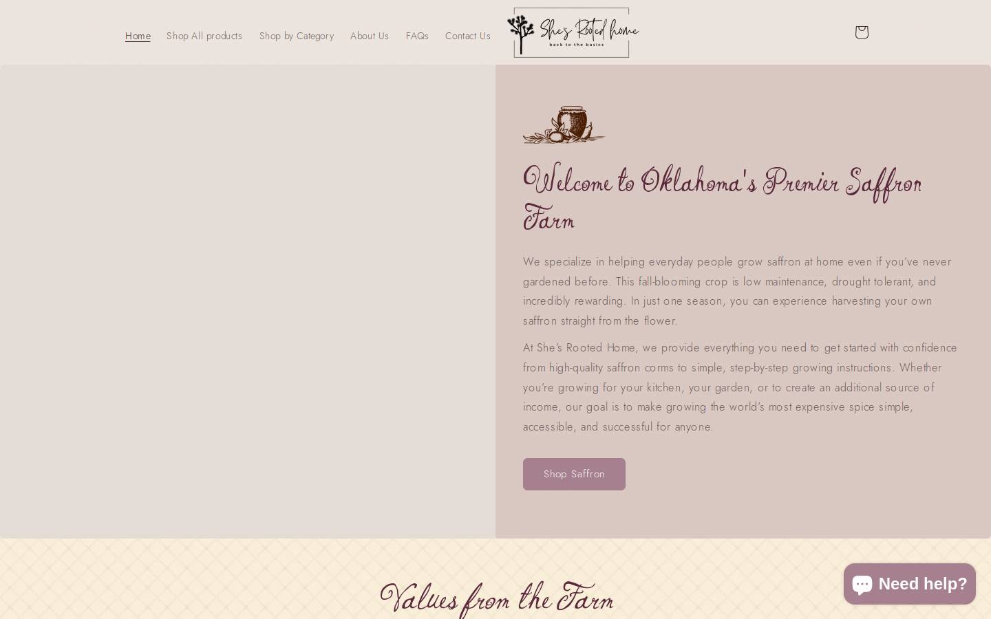 shesrootedhome.com homepage screenshot