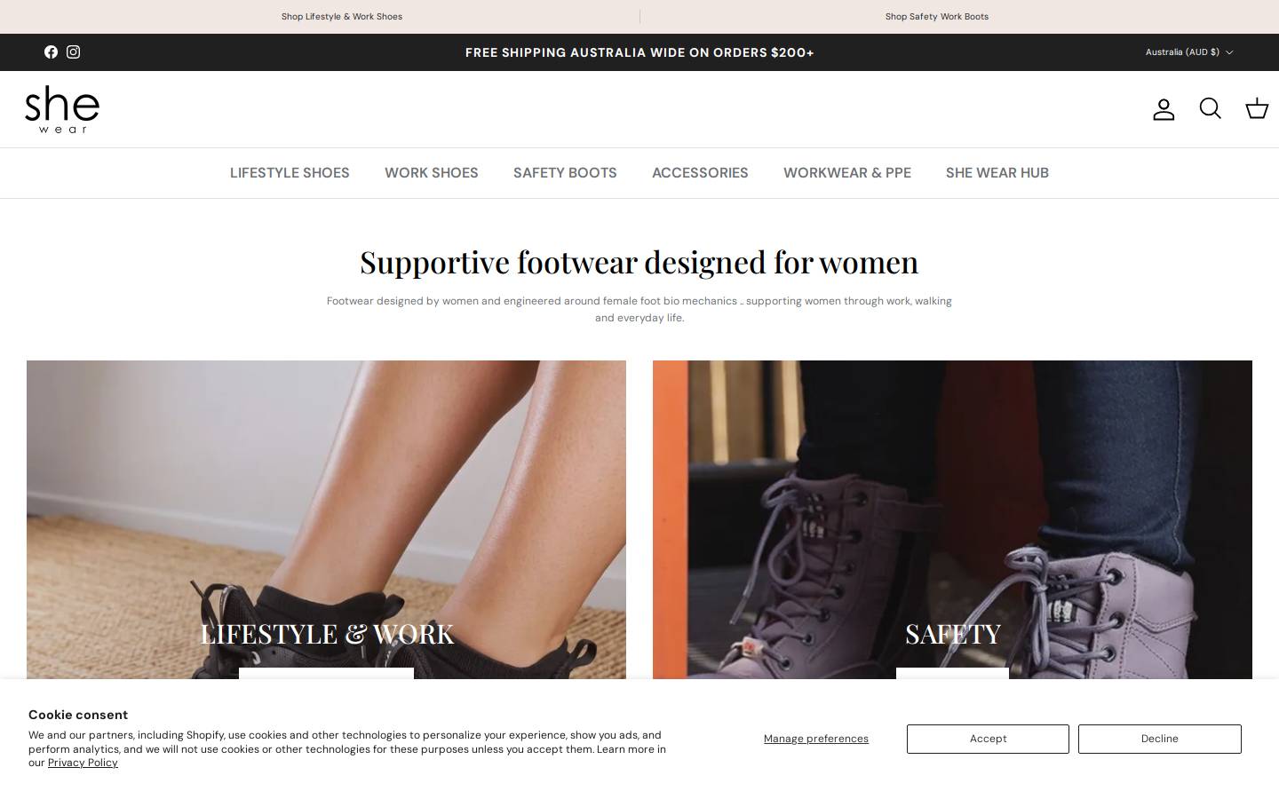 shewear.com.au homepage screenshot
