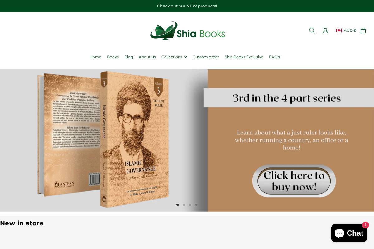 shiabookscanada.com homepage screenshot