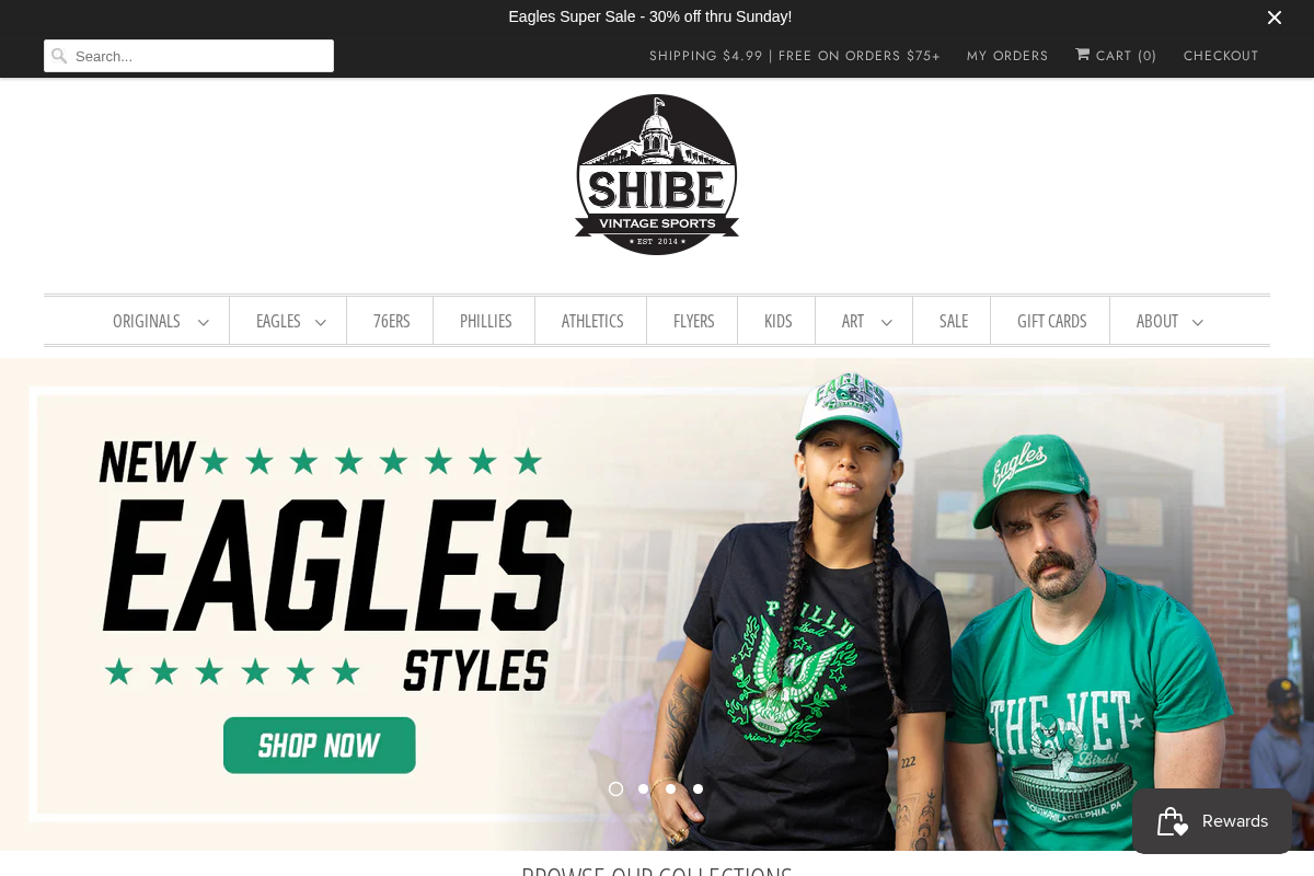 Shibe Vintage Sports homepage screenshot