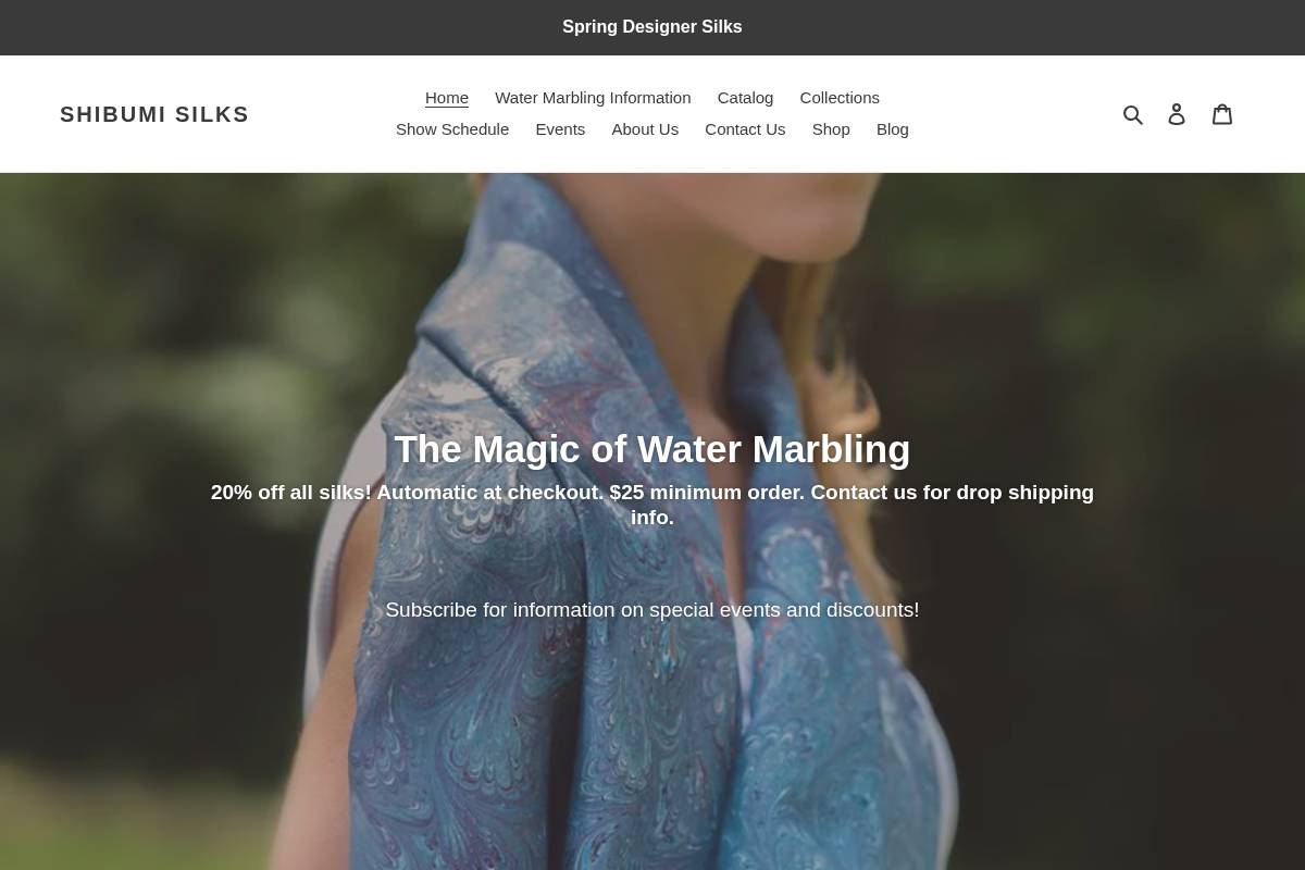shibumisilks.com homepage screenshot