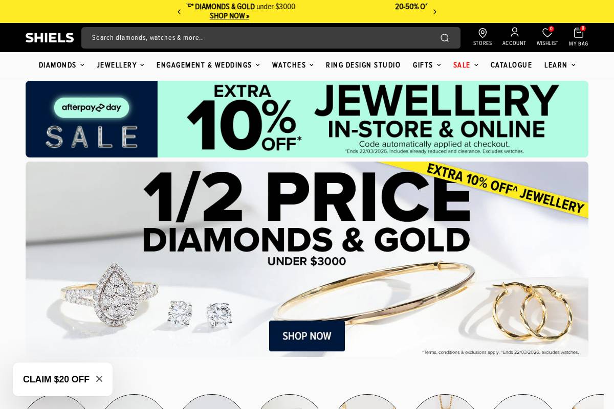 Shiels Jewellers homepage screenshot