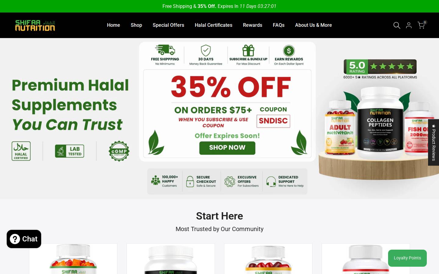 shifaanutrition.com homepage screenshot