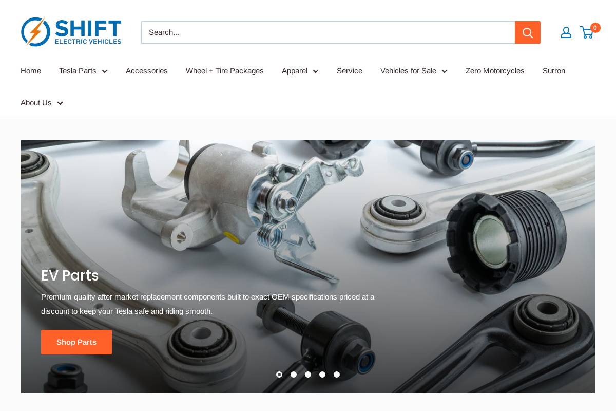 shiftevparts.com homepage screenshot