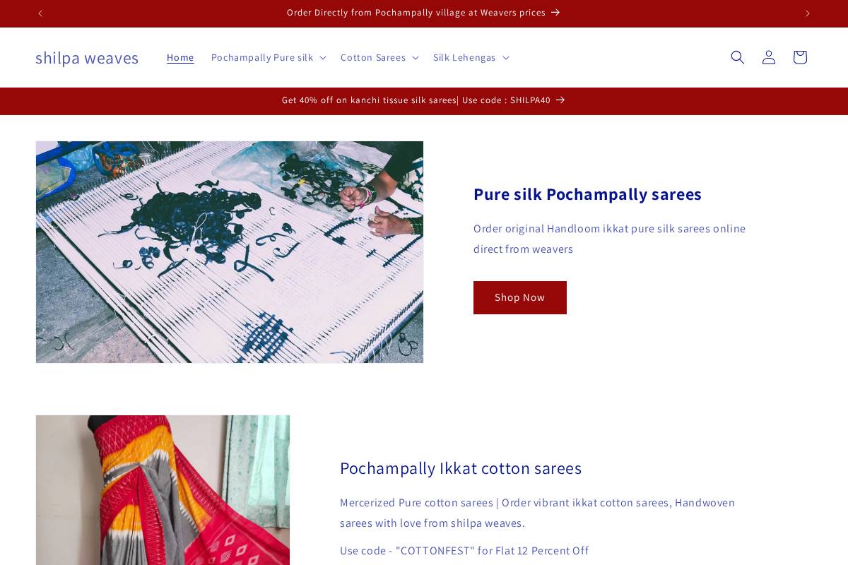 shilpaweaves.com homepage screenshot