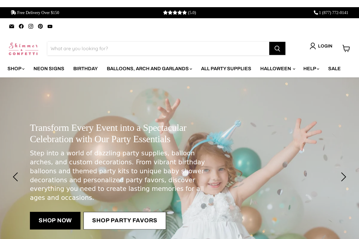 shimmerandconfetti.ca homepage screenshot