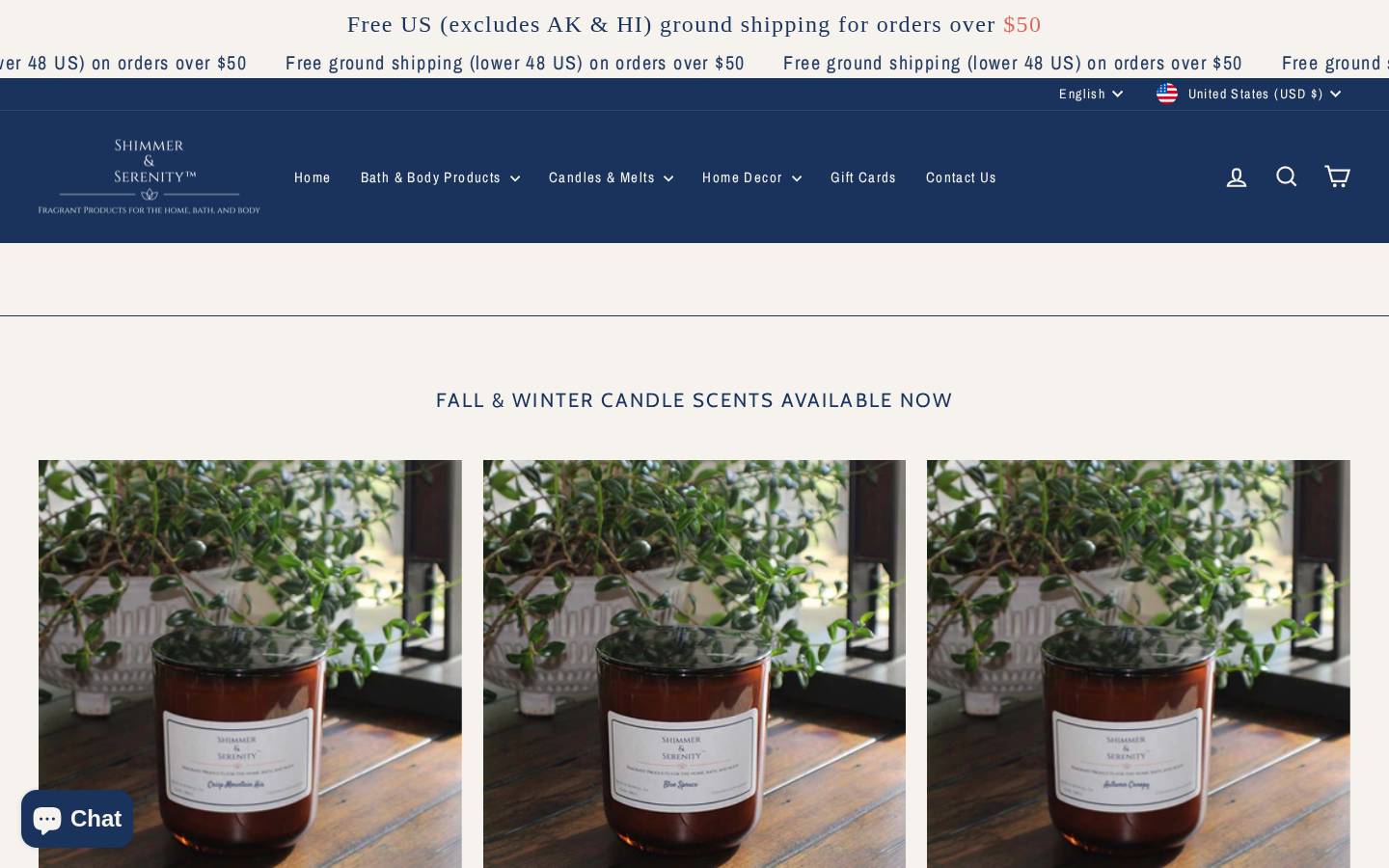 shimmerandserenity.com homepage screenshot