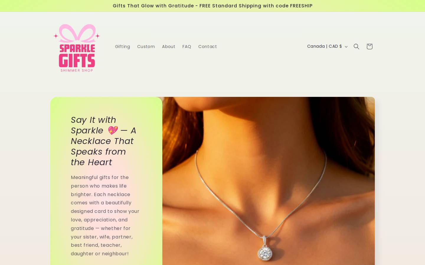 shimmergifts.com homepage screenshot