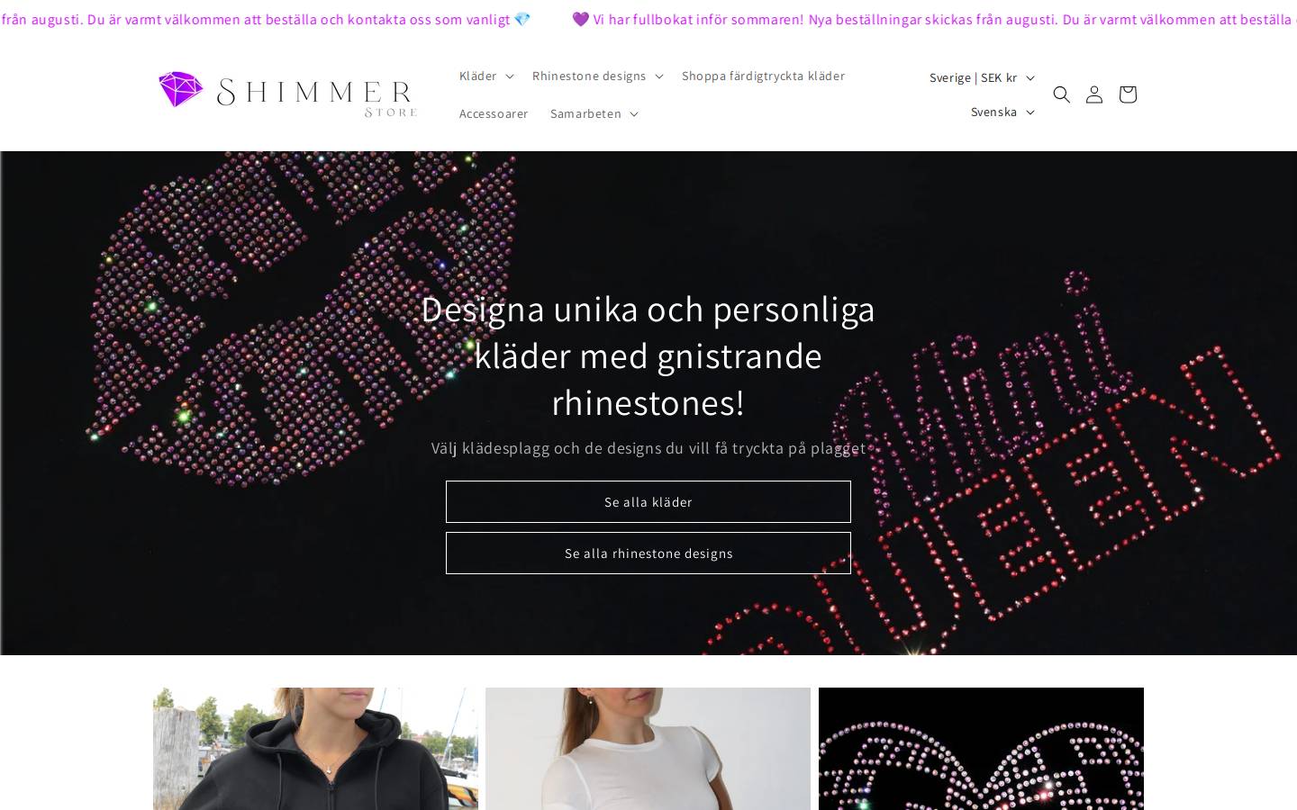 shimmerstore.se homepage screenshot