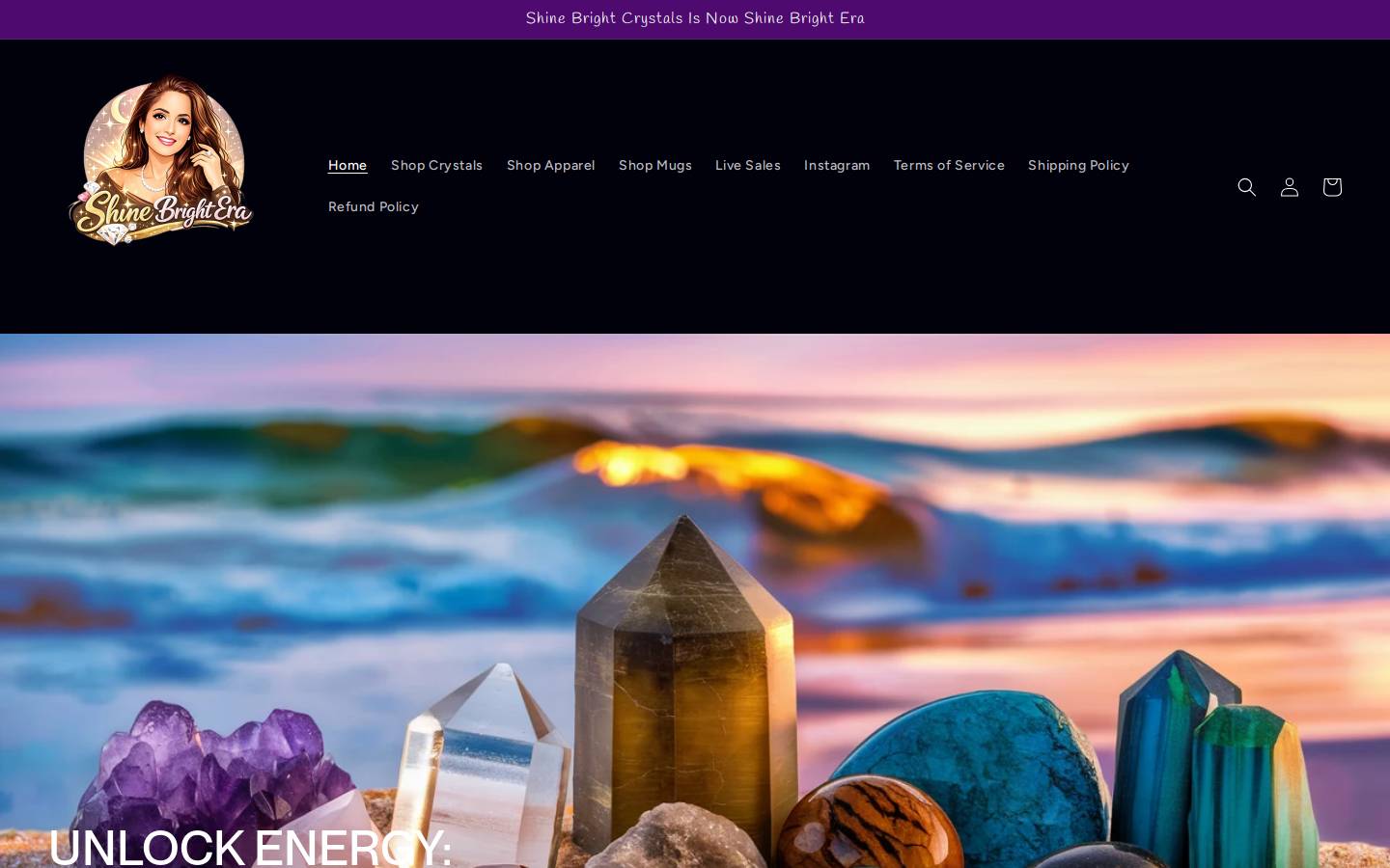 shinebrightcrystals.com homepage screenshot