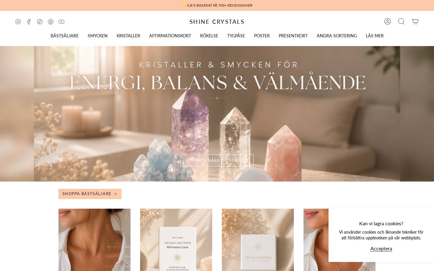 Shine Crystals homepage screenshot