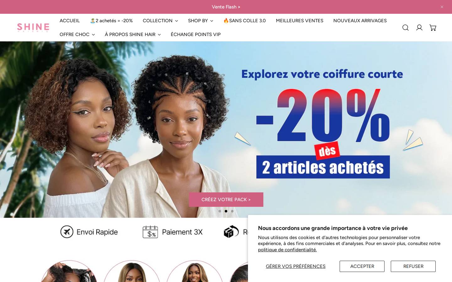 Shinehair homepage screenshot