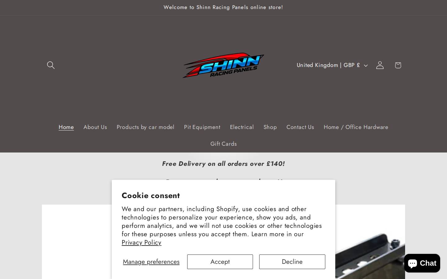shinnracingpanels.com homepage screenshot