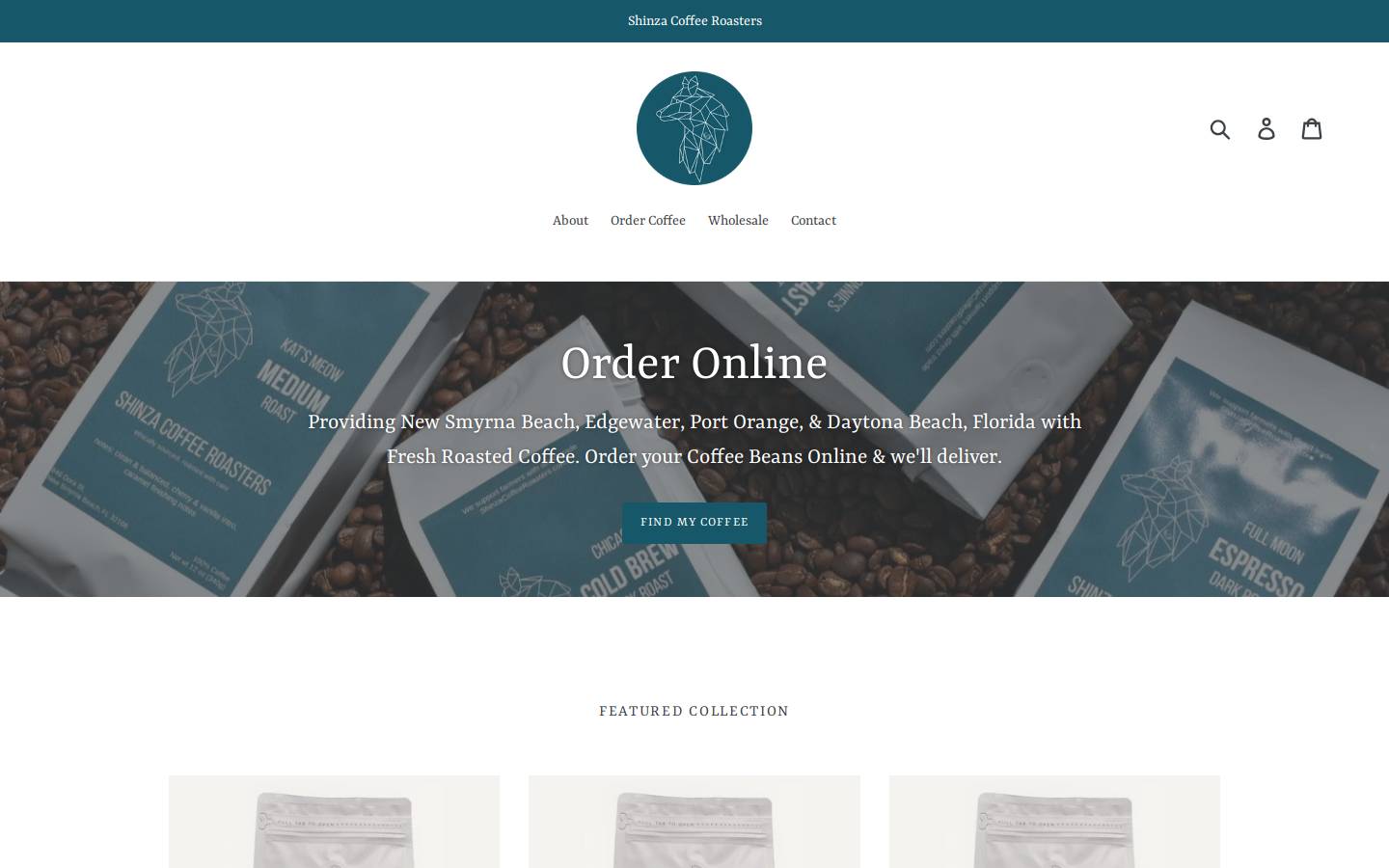 shinzacoffeeroasters.com homepage screenshot