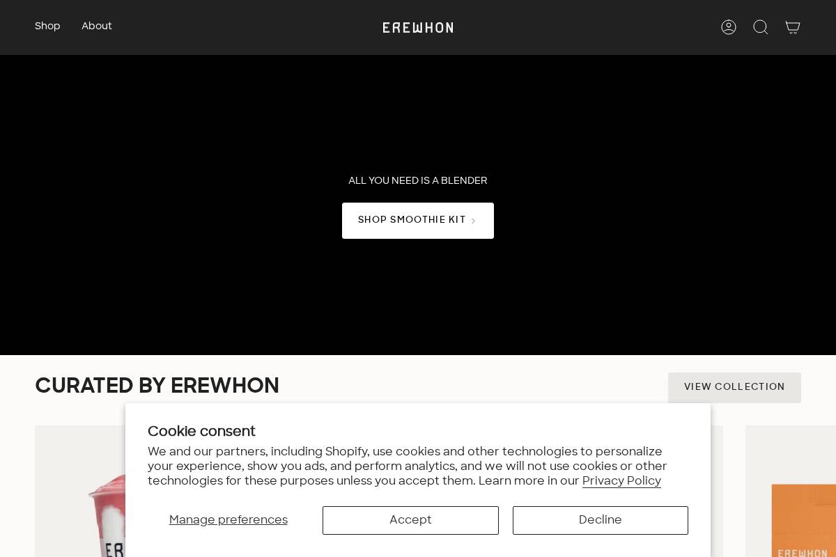 Erewhon homepage screenshot
