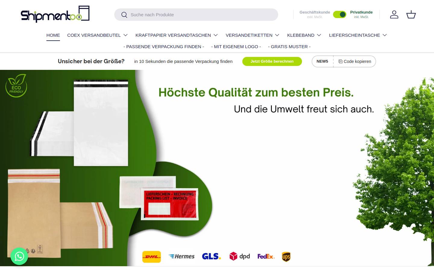 shipmentoo-versandbeutel.com homepage screenshot