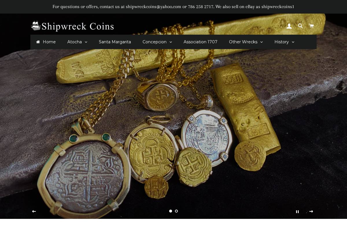 shipwreckcoinsartifacts.com homepage screenshot