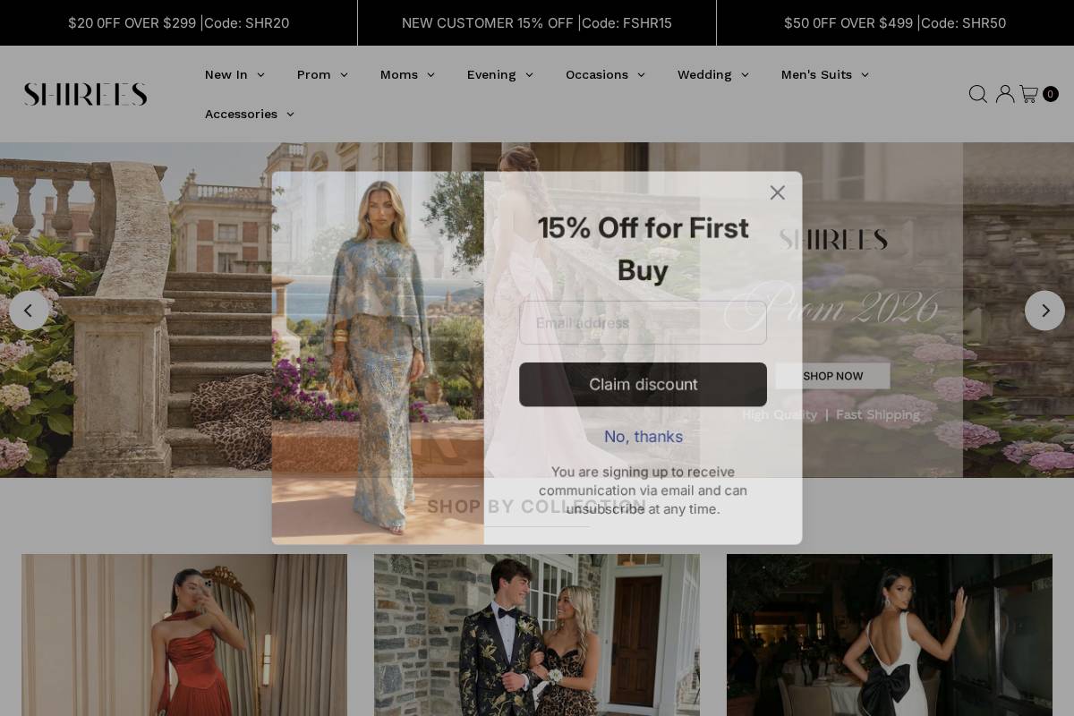 Shirees homepage screenshot