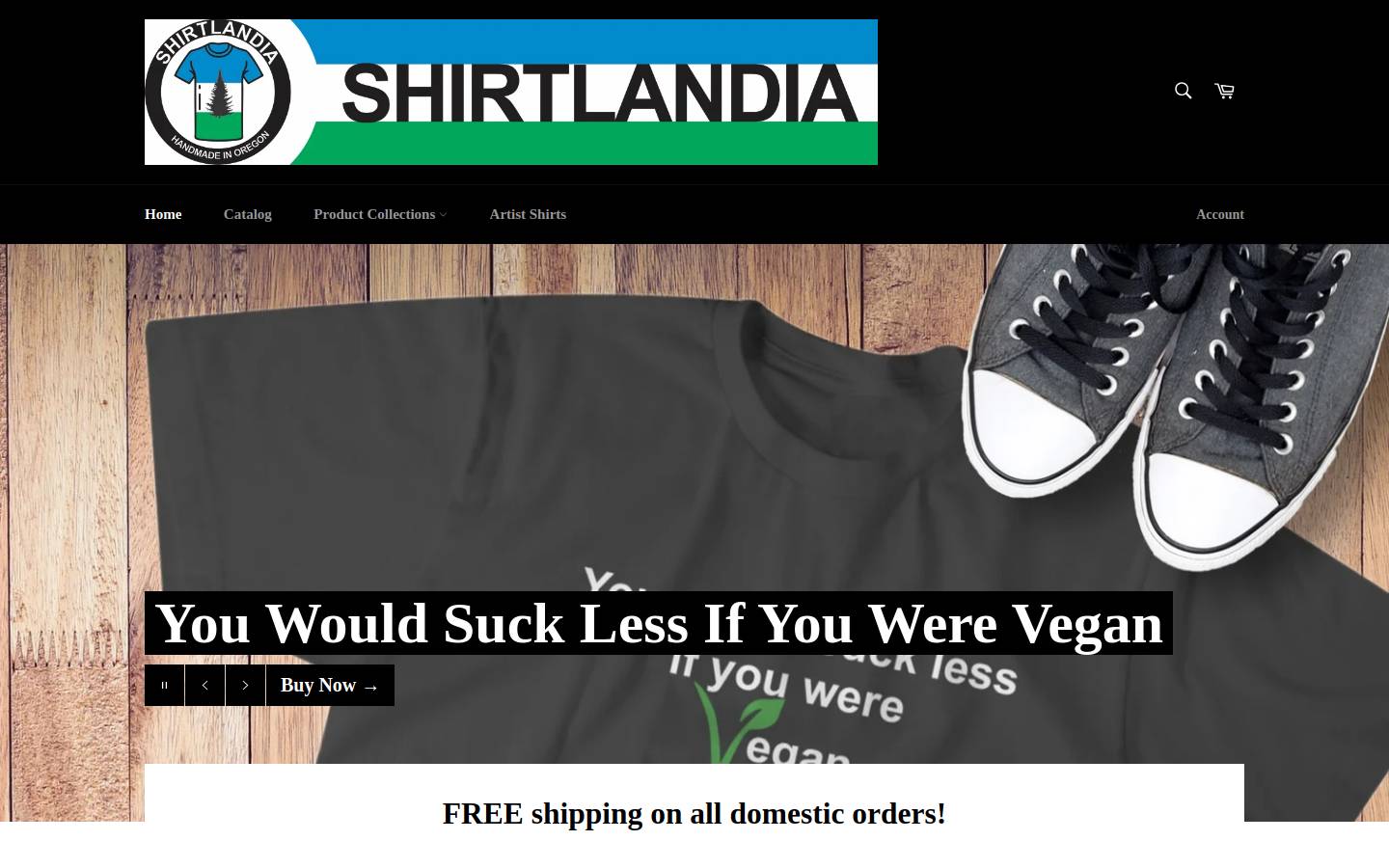 shirtlandia.net homepage screenshot