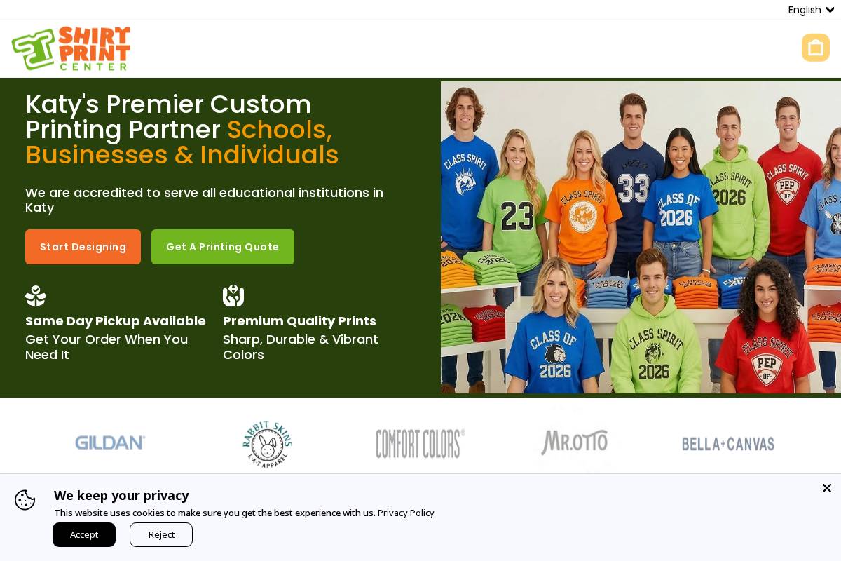shirtprintingcenter.com homepage screenshot