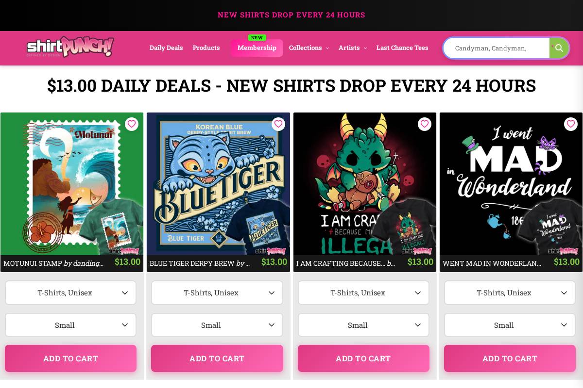 ShirtPunch homepage screenshot