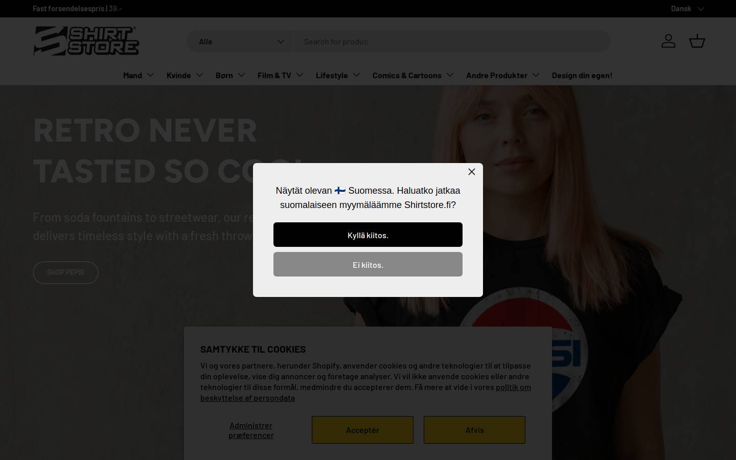 Shirtstore.dk homepage screenshot