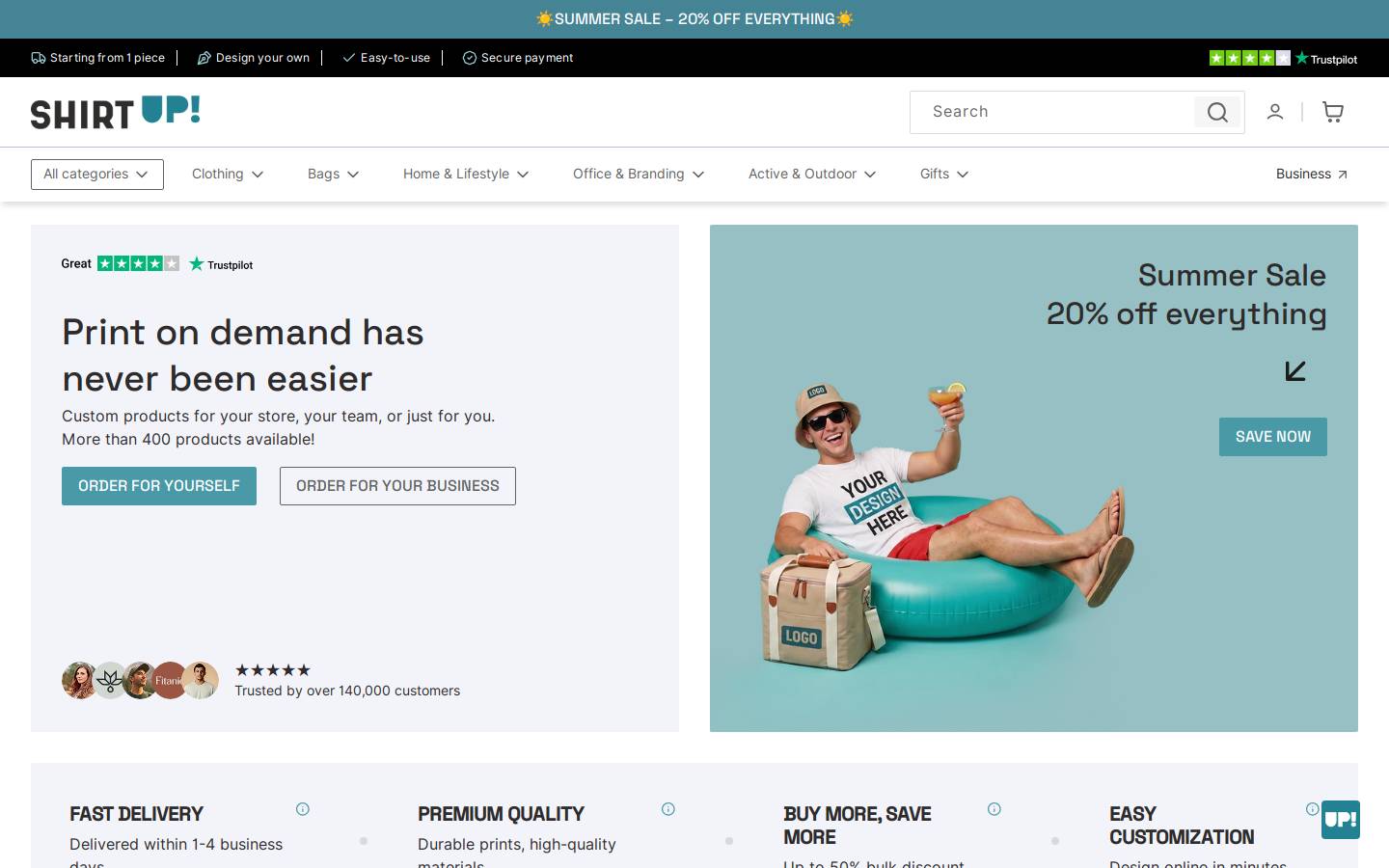 ShirtUp! homepage screenshot