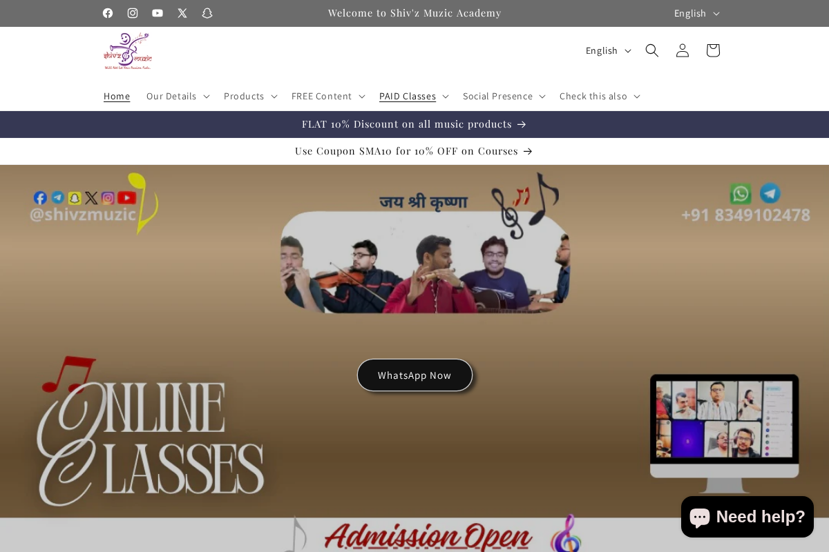 shivzmuzic homepage screenshot