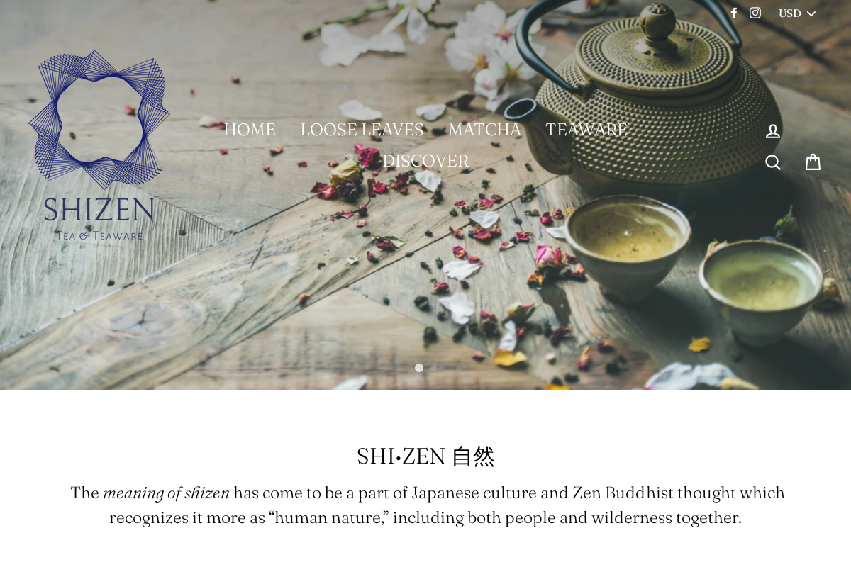 Shizen Cha homepage screenshot