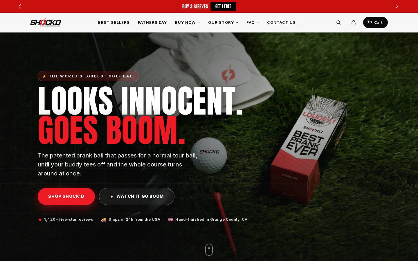 shockdgolfballs.com homepage screenshot