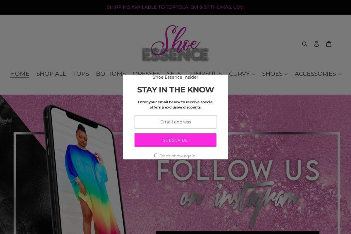 shoeessencebvi.com homepage screenshot