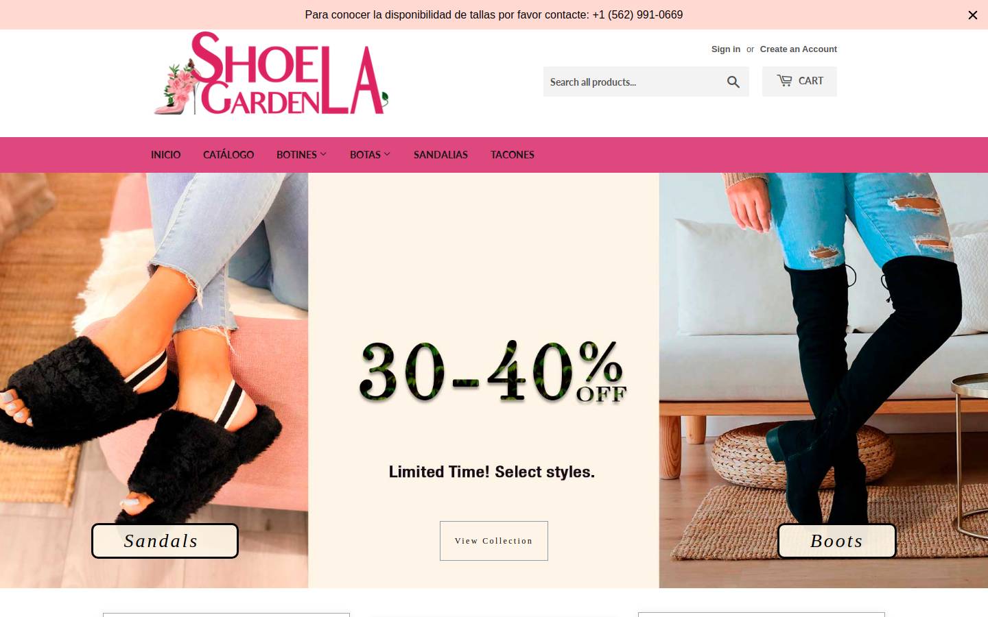 shoegardenla.com homepage screenshot