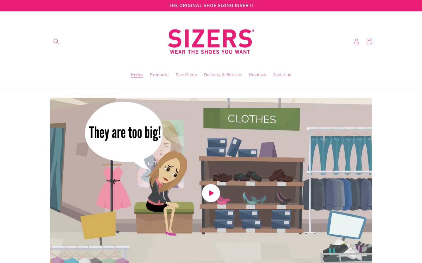 shoesizers.com homepage screenshot