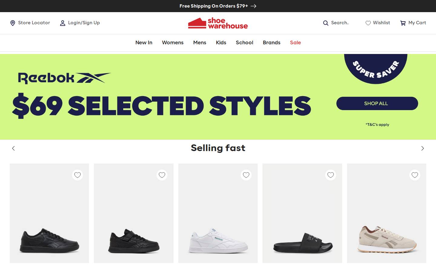 shoewarehouse.com.au homepage screenshot
