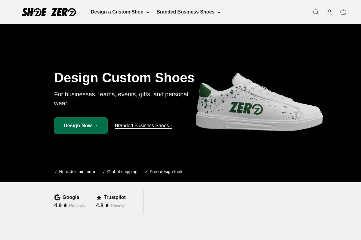 Shoezero homepage screenshot
