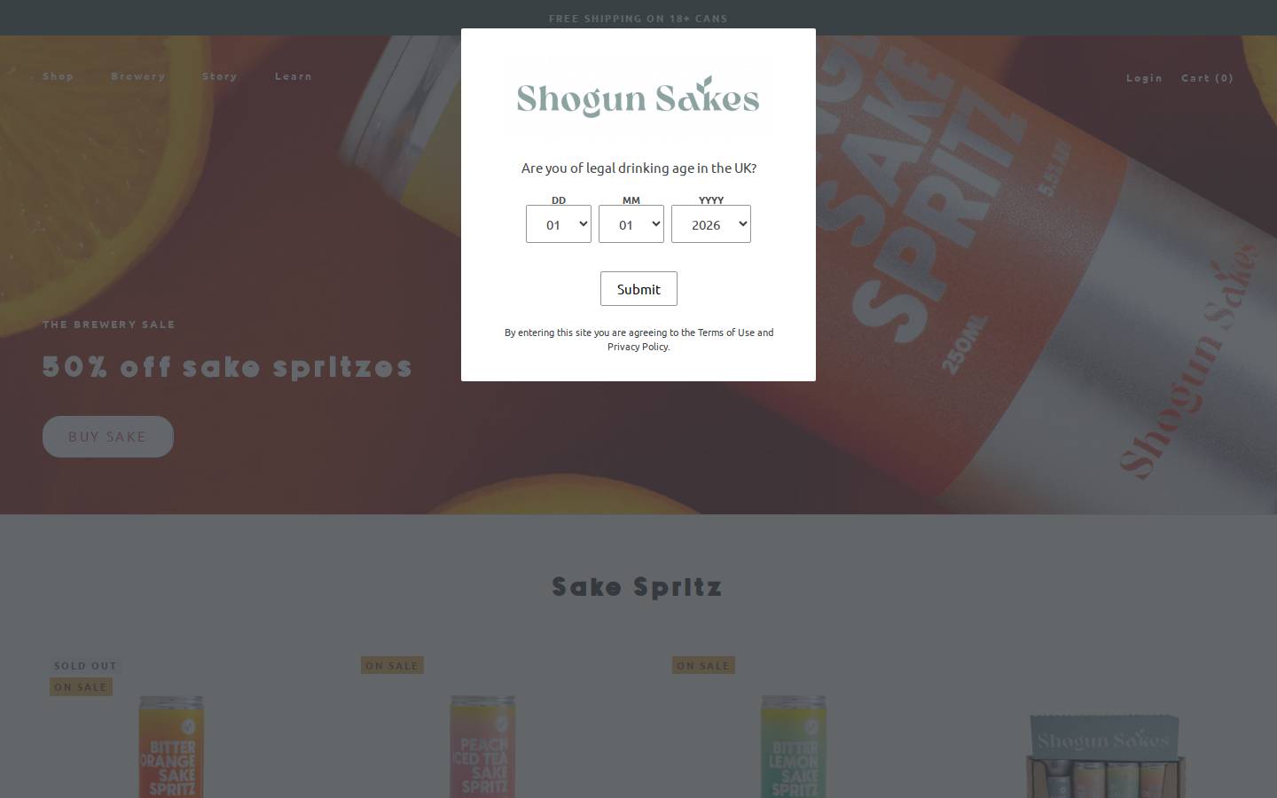 shogunsakes.com homepage screenshot