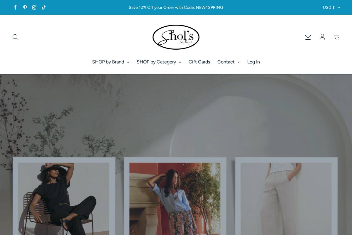 Shol's boutique homepage screenshot