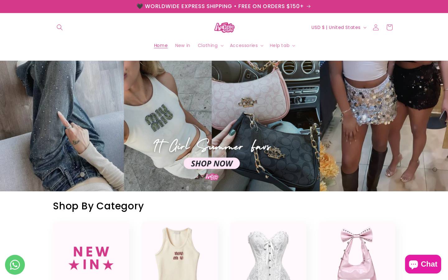 Shop Angelic homepage screenshot