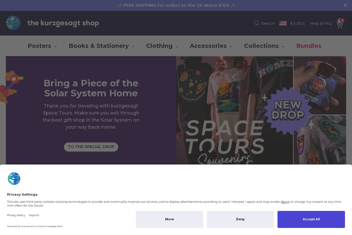 shop-us.kurzgesagt.org homepage screenshot