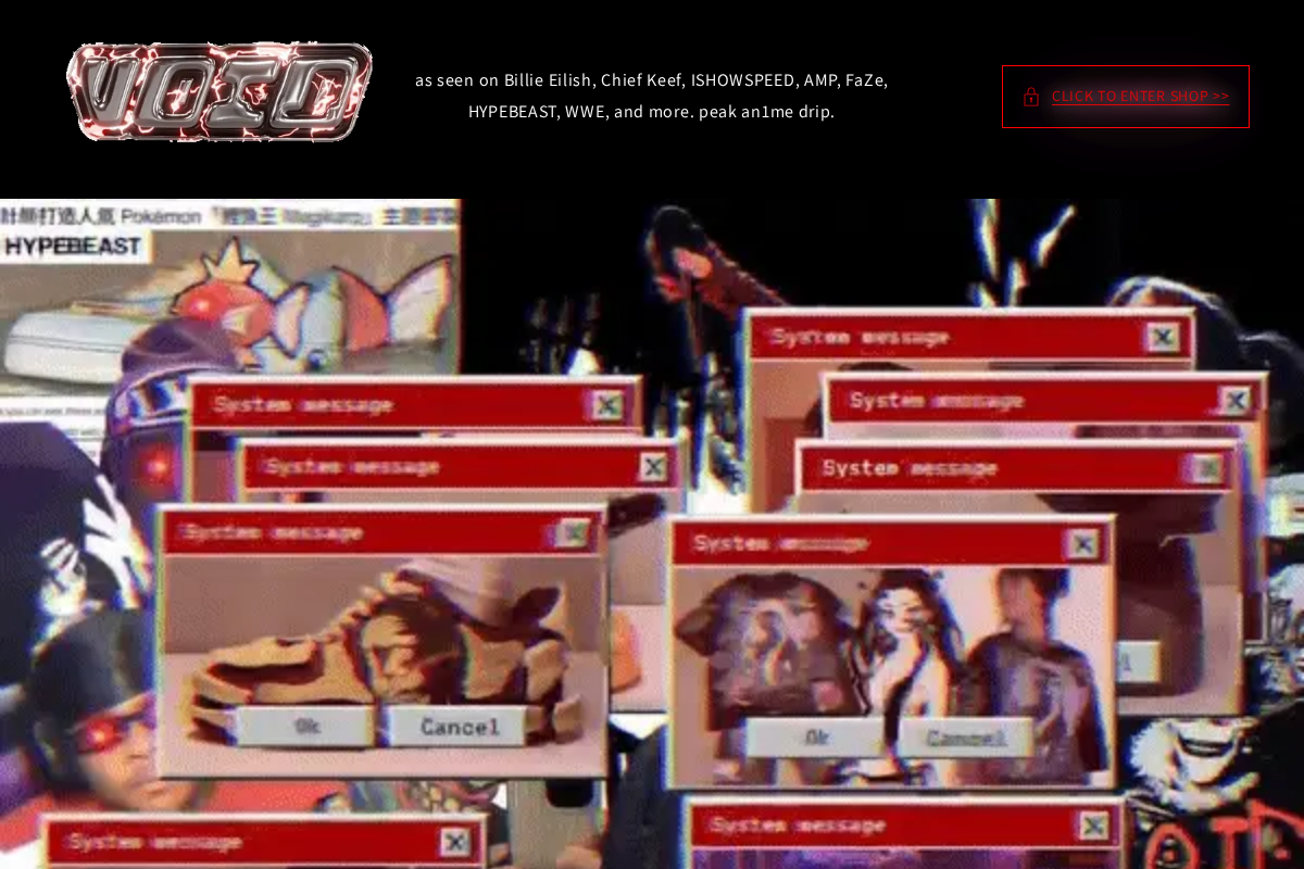 SHOP VOID homepage screenshot