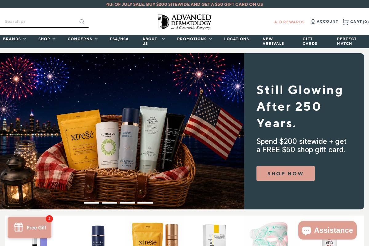 shop.advancedderm.com homepage screenshot