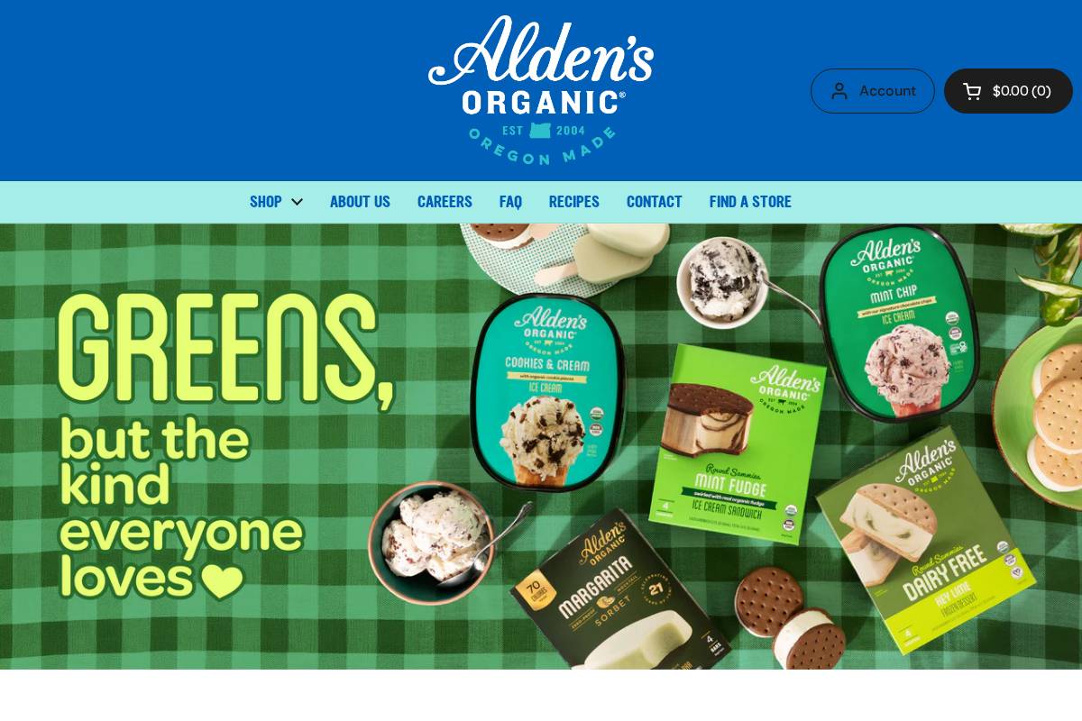 shop.aldensicecream.com homepage screenshot