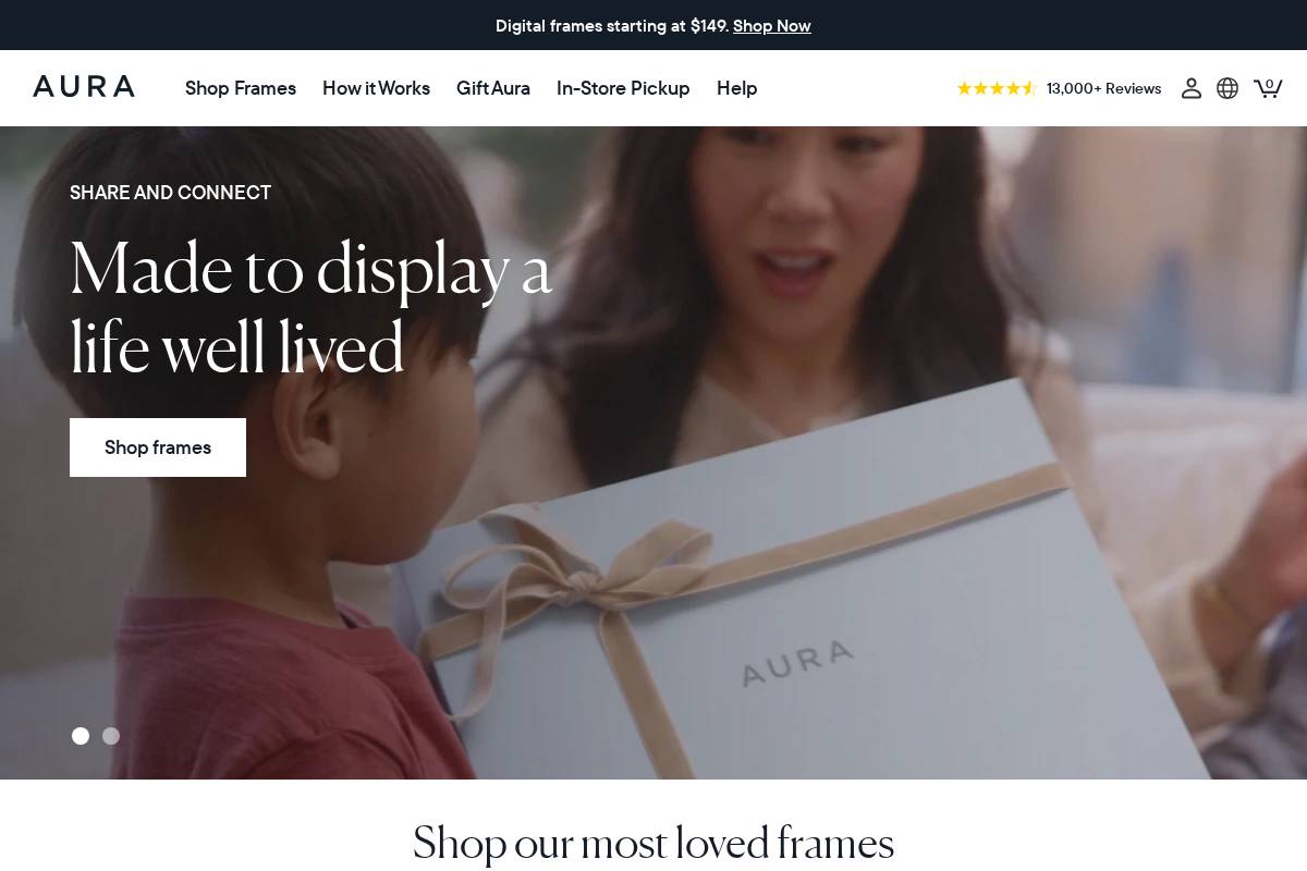 shop.auraframes.com homepage screenshot