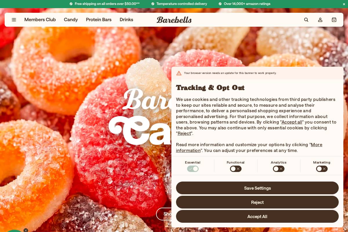 shop.barebells.com homepage screenshot