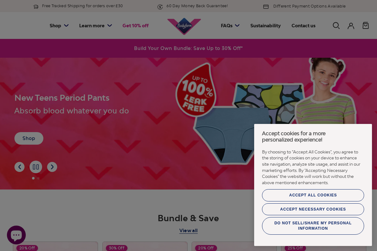 Bodyform UK homepage screenshot