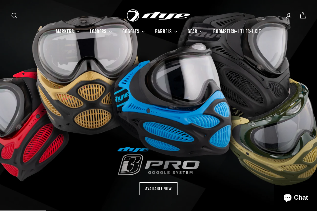 DYE Paintball homepage screenshot