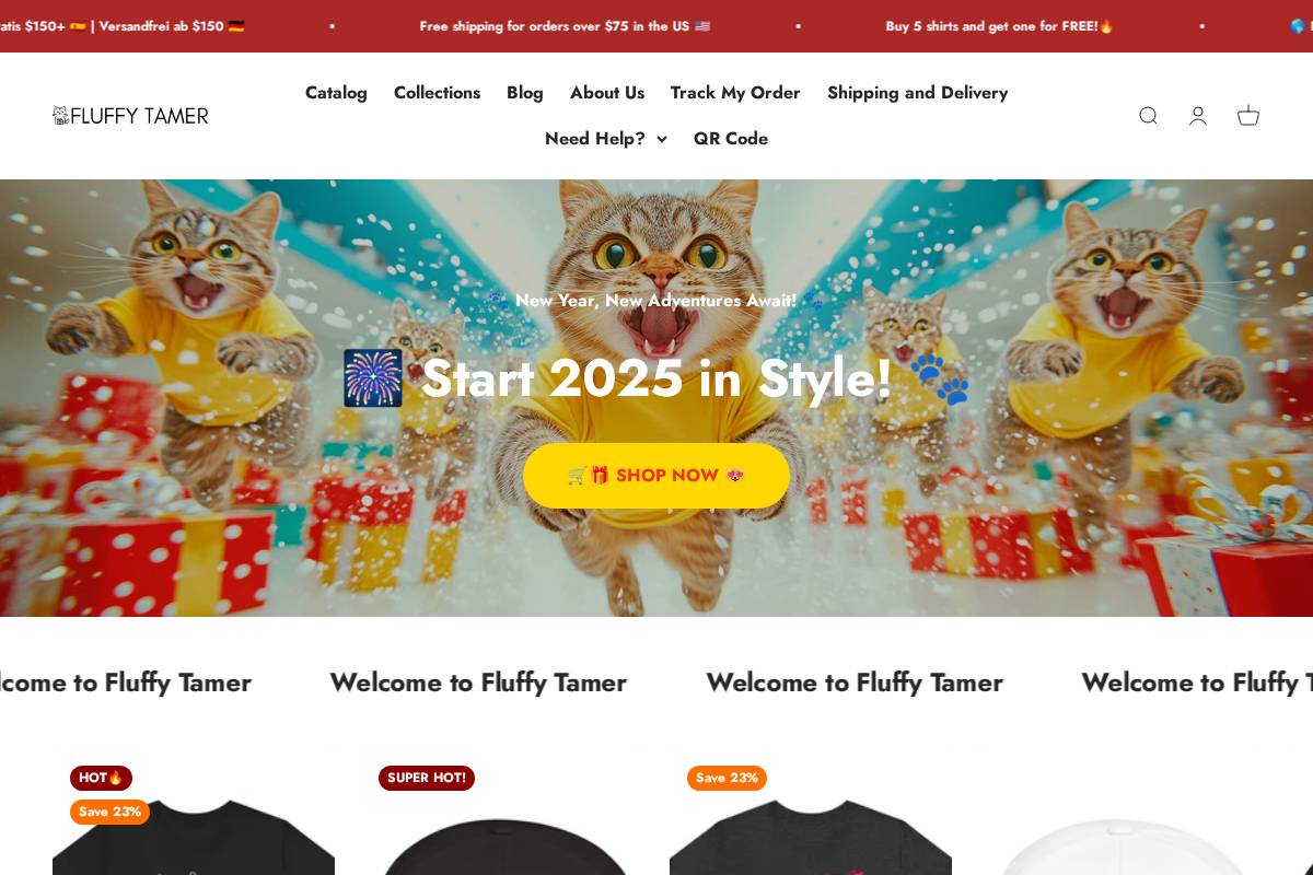 shop.fluffytamer.com homepage screenshot